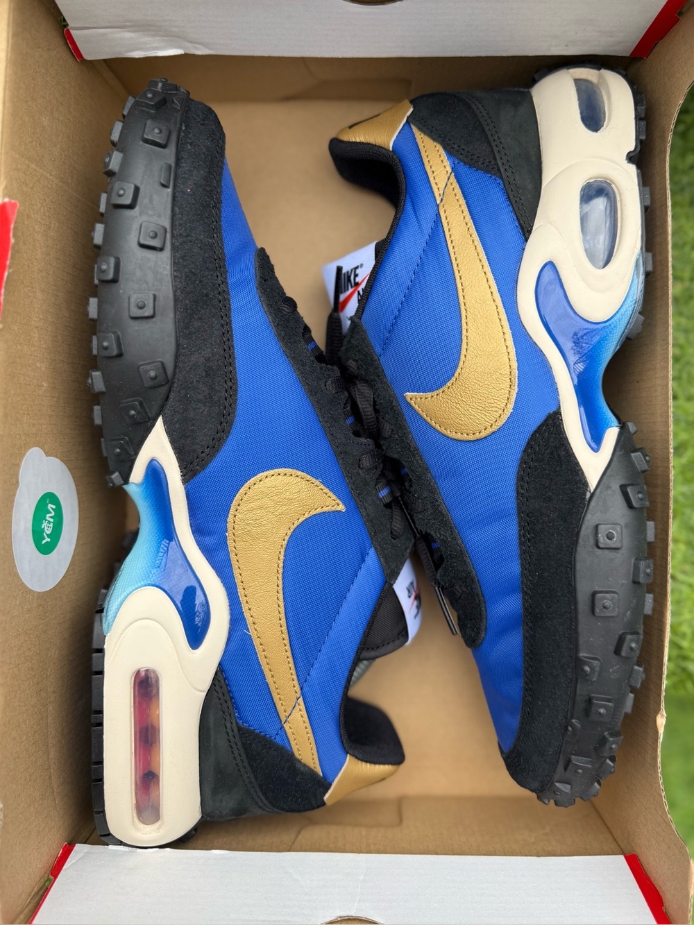Nike Air Max Waffle Racer SP Hyper Blue Metallic Gold Men’s Running Shoes New